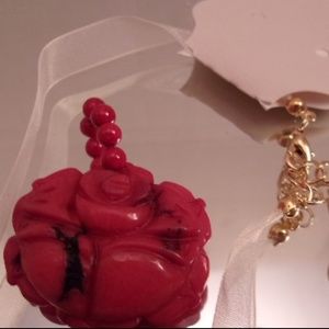 Hand Carved Cinnabar & silk choker. L44-3